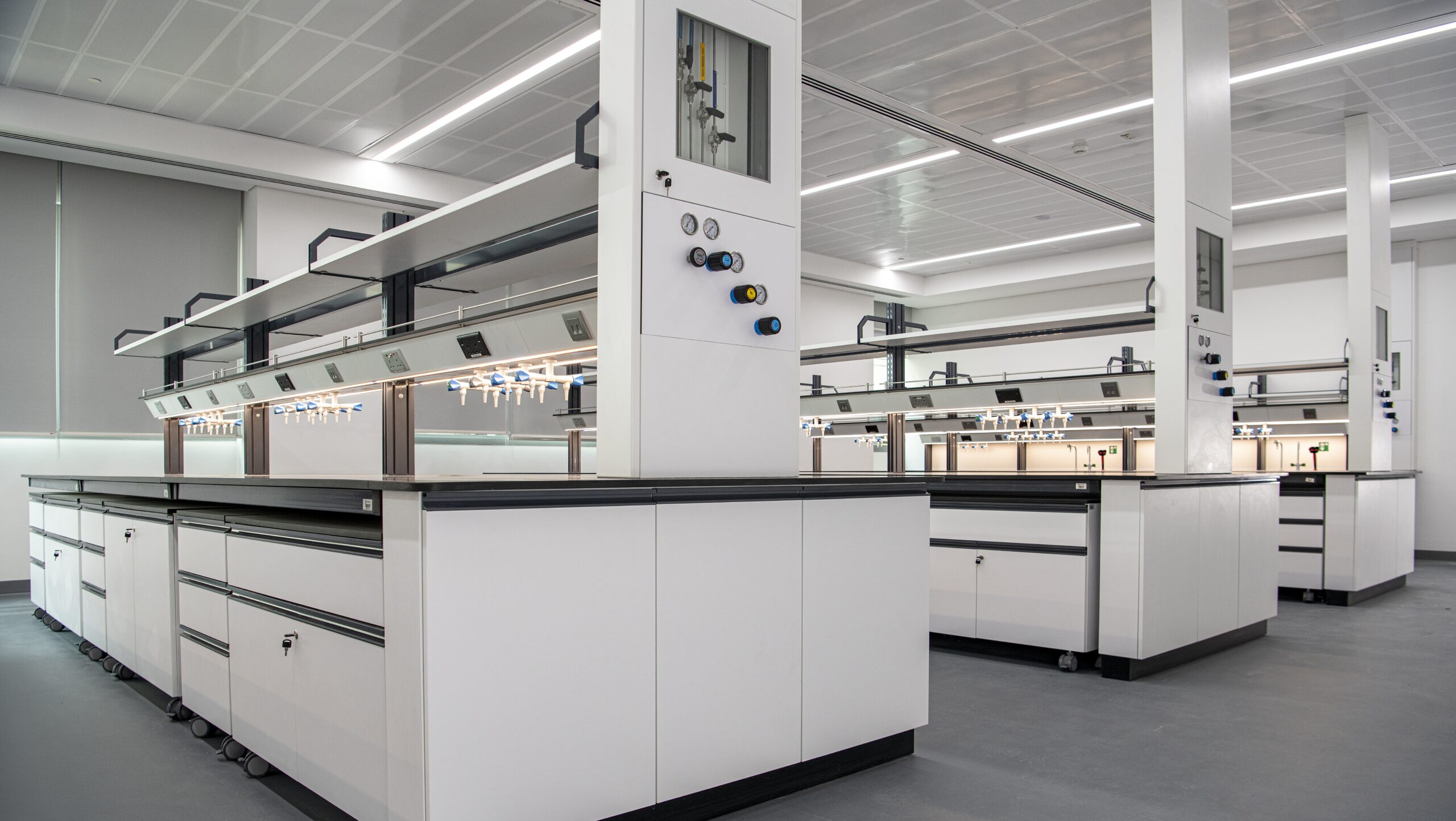 Lab furniture reagent rack and service drop